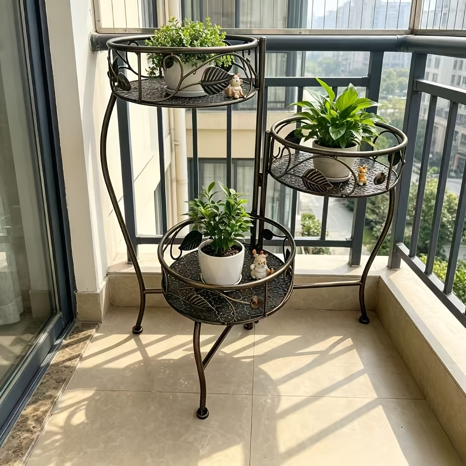 Support pour pot de fleur 3 plateaux en métal — style vintage
