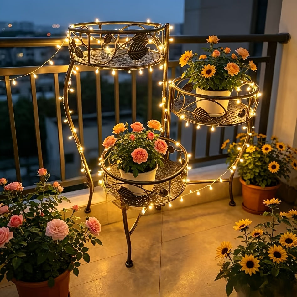 Support pour pot de fleur 3 plateaux en métal — style vintage
