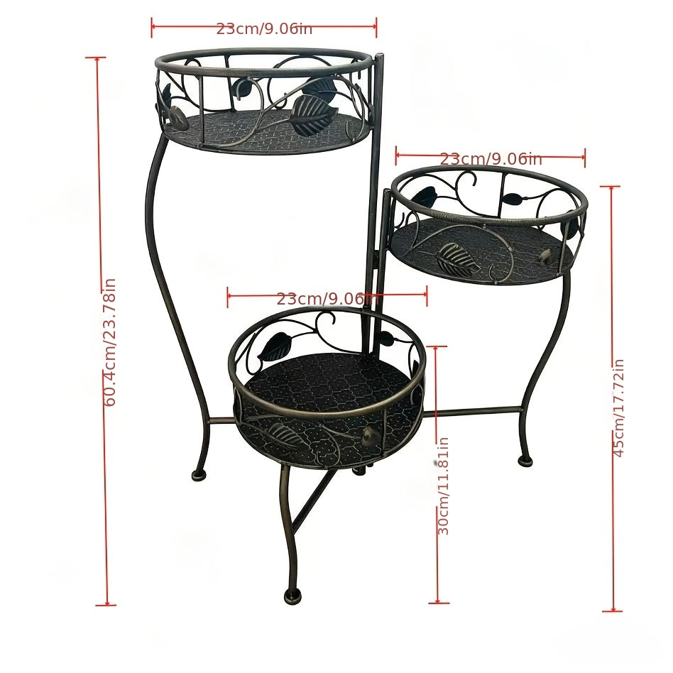 Support pour pot de fleur 3 plateaux en métal — style vintage
