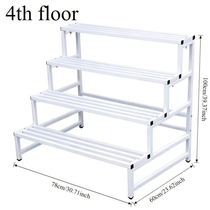 Support pour pot de fleur 4 niveaux en métal blanc 100 cm