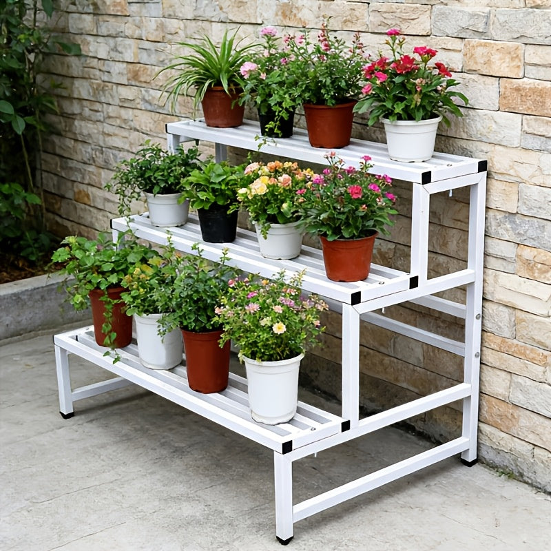Support pour pot de fleur 4 niveaux en métal blanc 100 cm