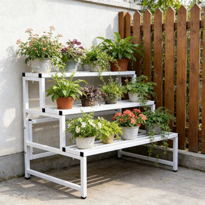 Support pour pot de fleur 4 niveaux en métal blanc 100 cm