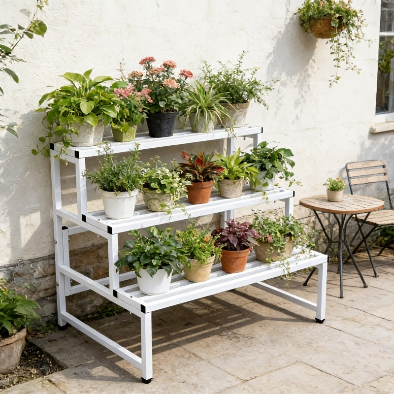 Support pour pot de fleur 4 niveaux en métal blanc 100 cm