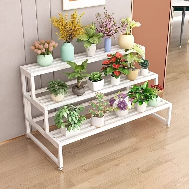 Support pour pot de fleur 4 niveaux en métal blanc 100 cm