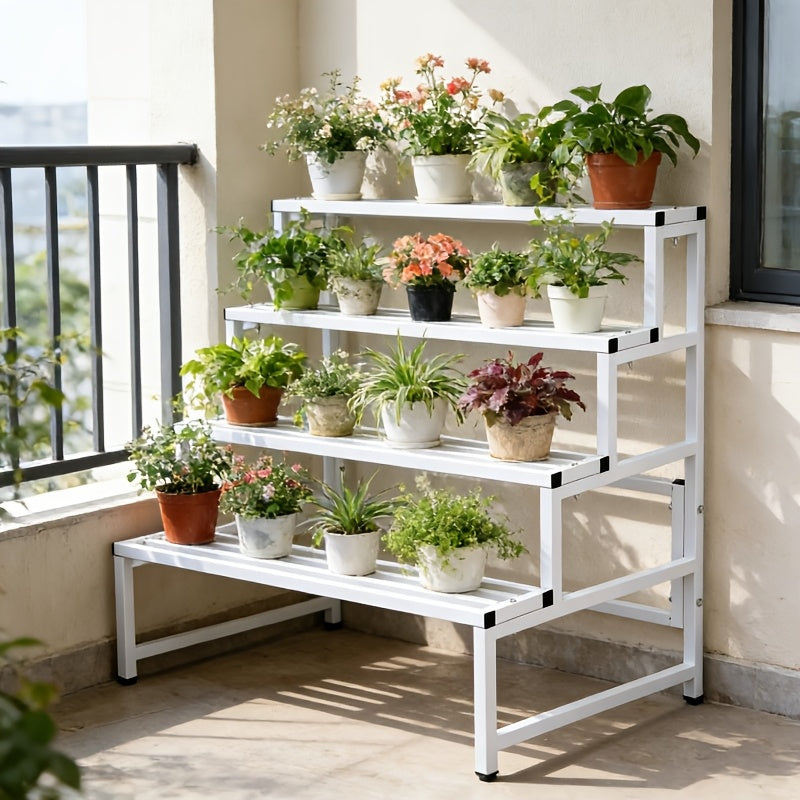 Support pour pot de fleur 4 niveaux en métal blanc 100 cm