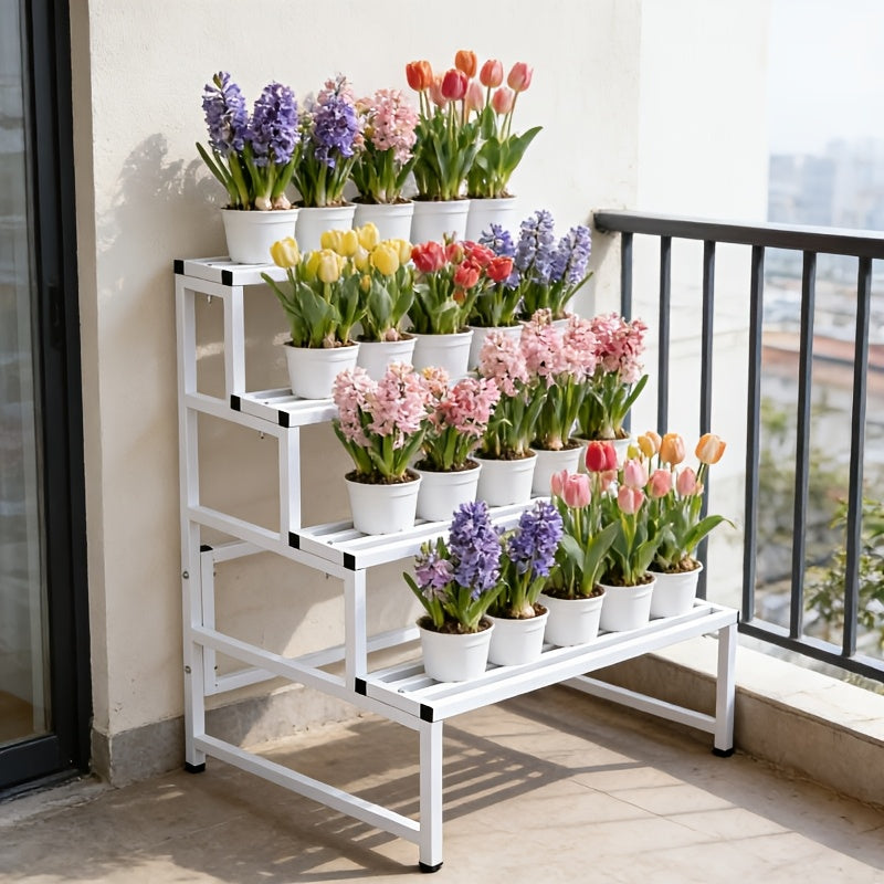 Support pour pot de fleur 4 niveaux en métal blanc 100 cm