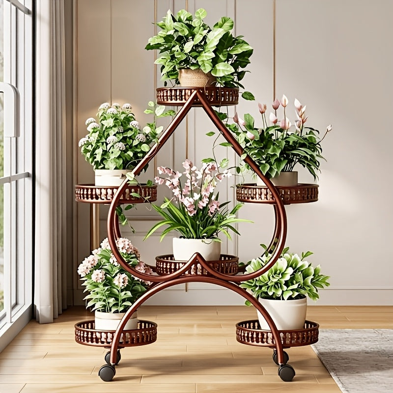 Support pour pot de fleur 6 plateaux sur roulettes 73 x 80 cm