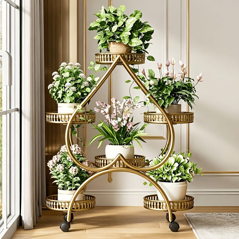 Support pour pot de fleur 6 plateaux sur roulettes 73 x 80 cm