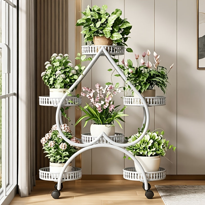 Support pour pot de fleur 6 plateaux sur roulettes 73 x 80 cm