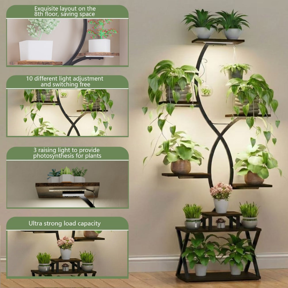 Support pour pot de fleur 8 niveaux à lampes de croissance