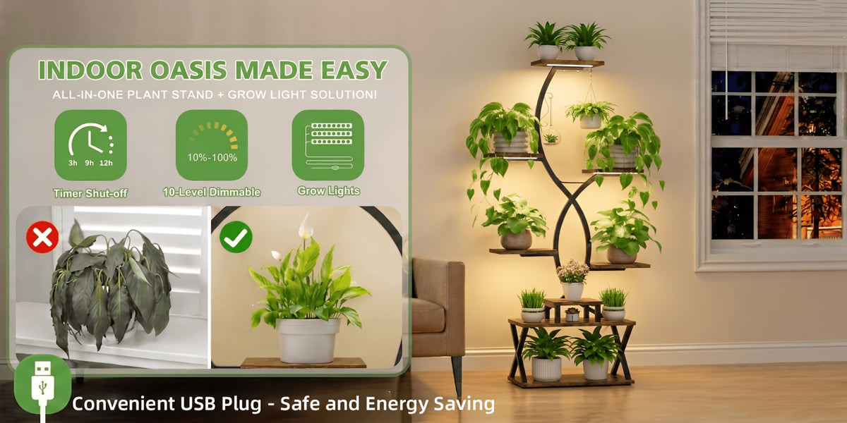 Support pour pot de fleur 8 niveaux à lampes de croissance