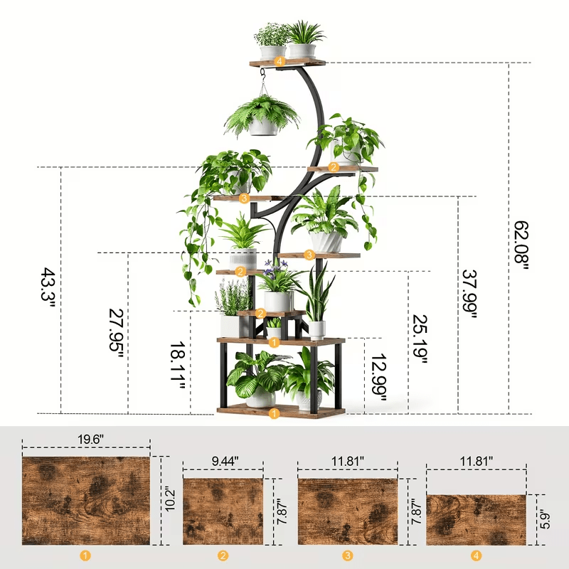 Support pour pot de fleur 8 niveaux en métal, 157 cm de haut