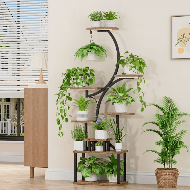 Support pour pot de fleur 8 niveaux en métal, 157 cm de haut