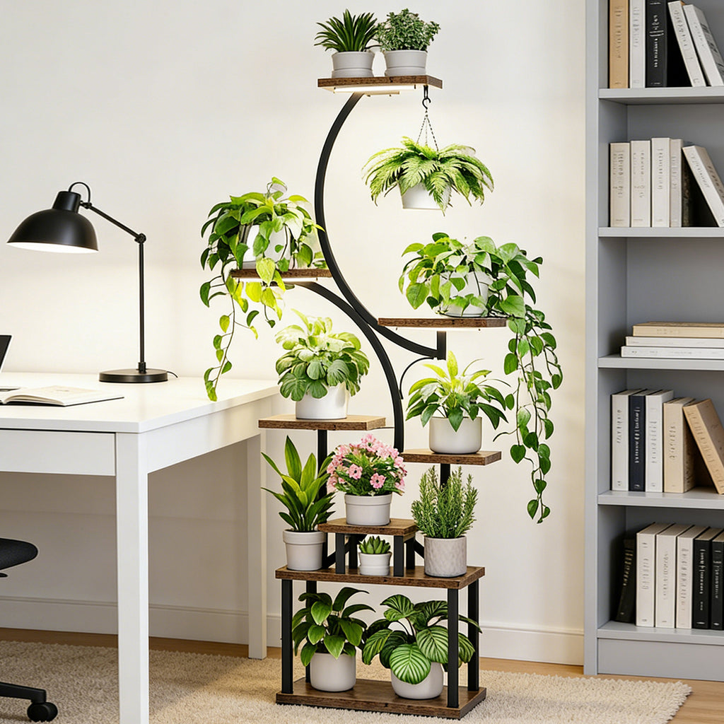 Support pour pot de fleur 8 niveaux en métal, 157 cm de haut