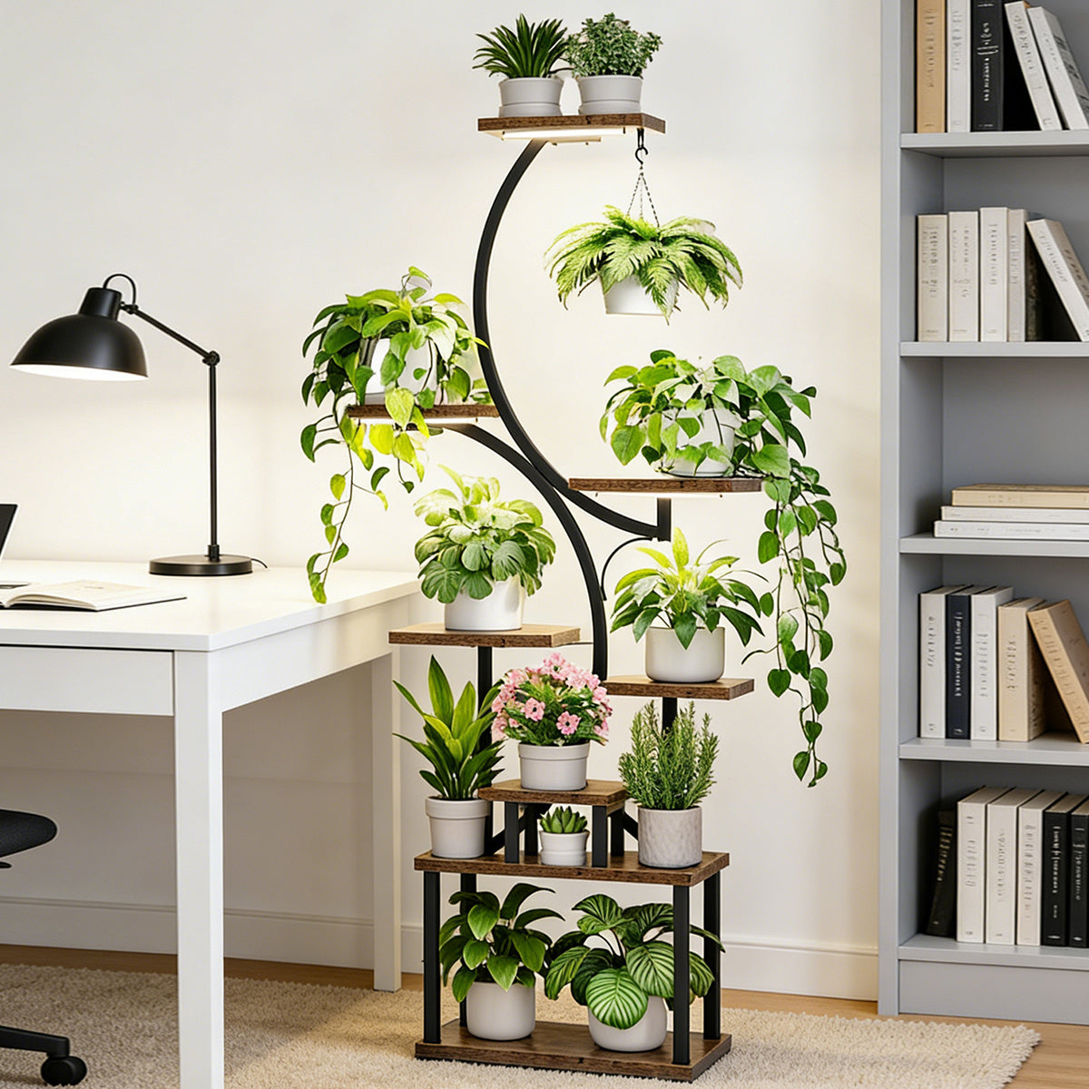 Support pour pot de fleur 8 niveaux en métal, 157 cm de haut