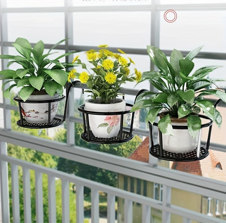 Support pour pot de fleur de balcon en métal noir, lot de 3