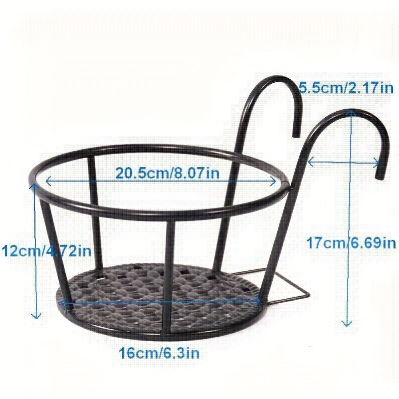 Support pour pot de fleur de balcon en métal noir, lot de 3