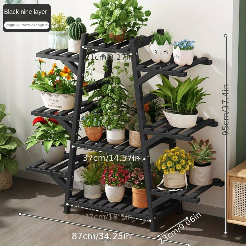Support pour pot de fleur en bambou à 9 niveaux, 95 cm de haut