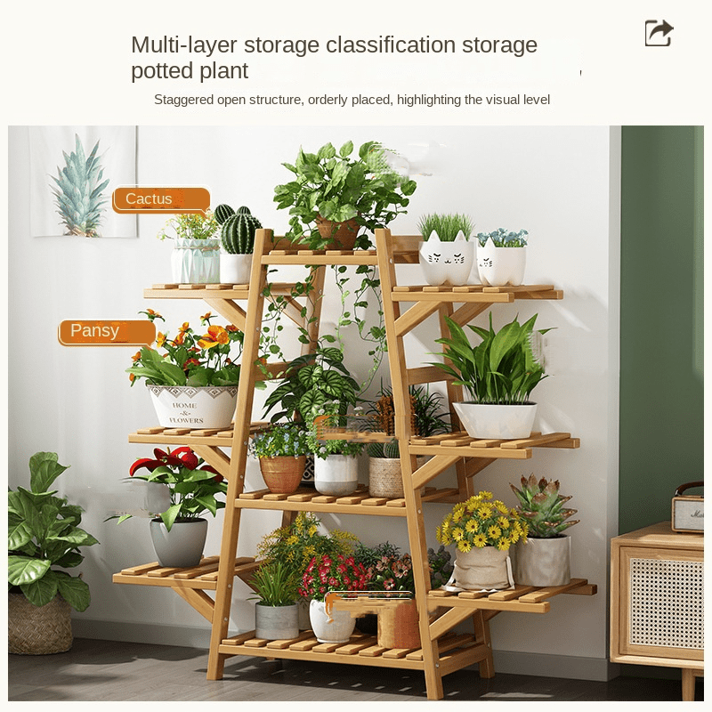 Support pour pot de fleur en bambou à 9 niveaux, 95 cm de haut