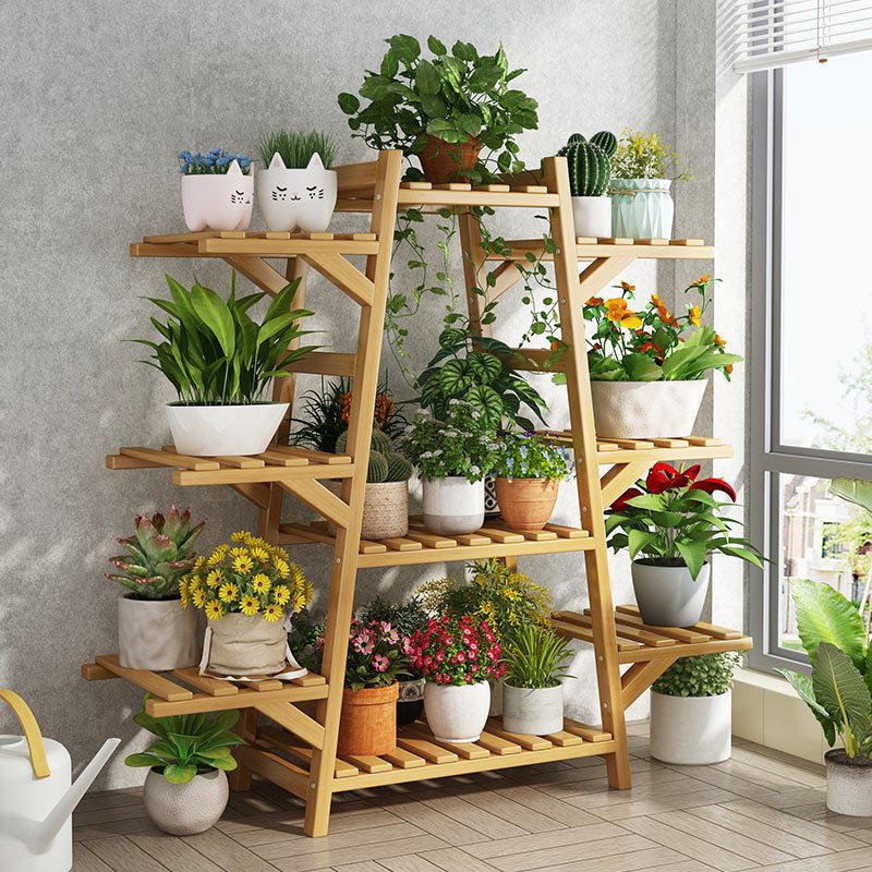Support pour pot de fleur en bambou à 9 niveaux, 95 cm de haut