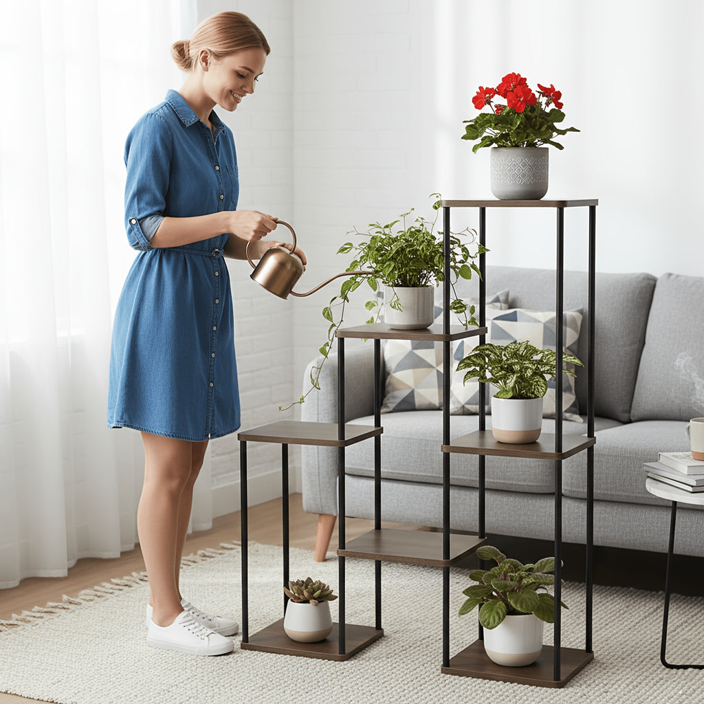 Support pour pot de fleur en bois 5 niveaux, 106 cm de haut