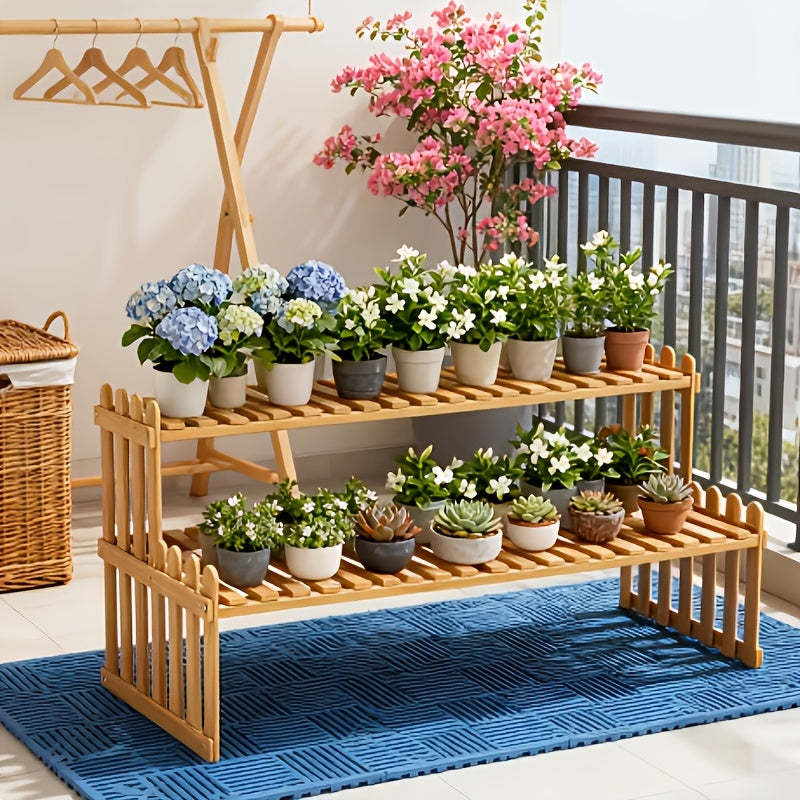 Support pour pot de fleur en bois massif 2 niveaux 50 cm