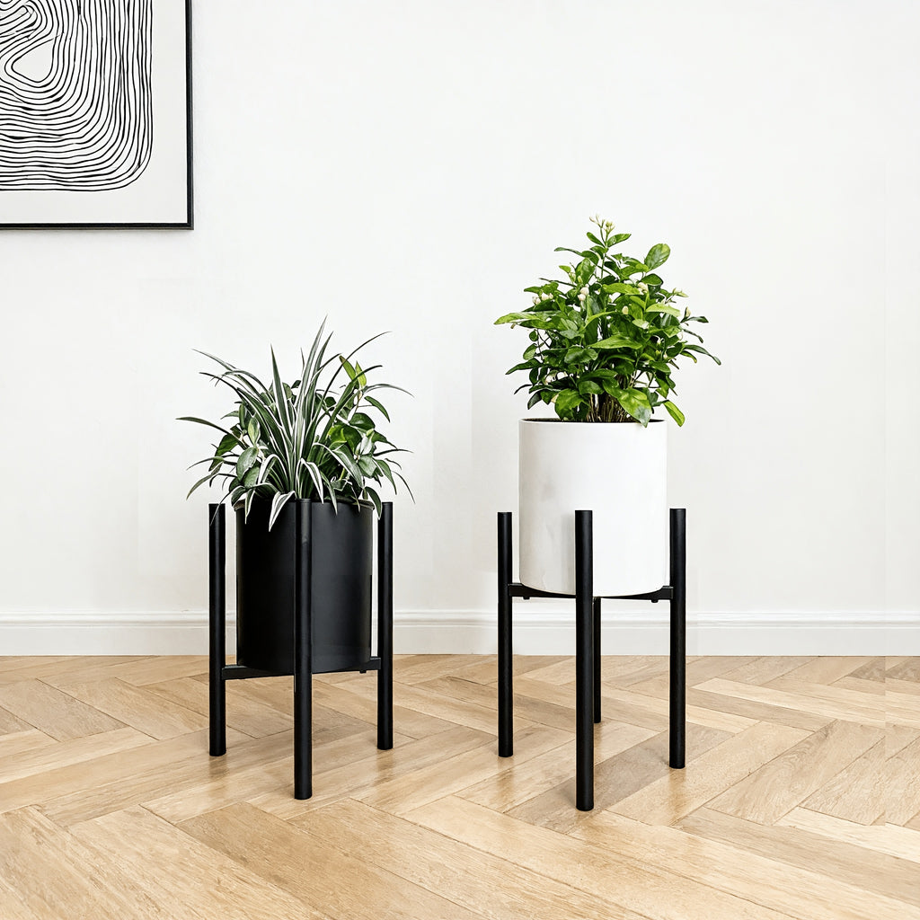 Support pour pot de fleur extensible en métal noir 25 à 40 cm