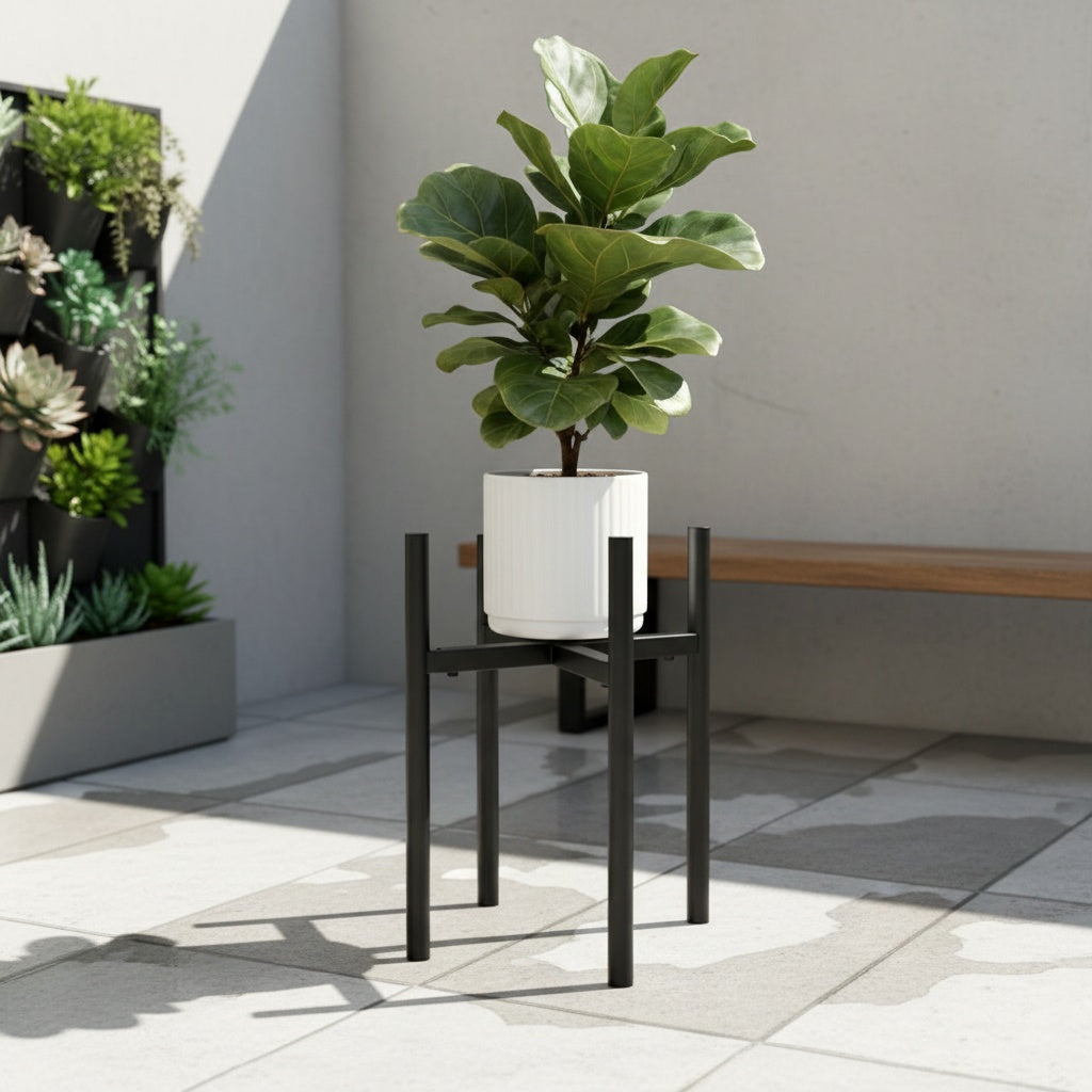 Support pour pot de fleur extensible en métal noir 25 à 40 cm