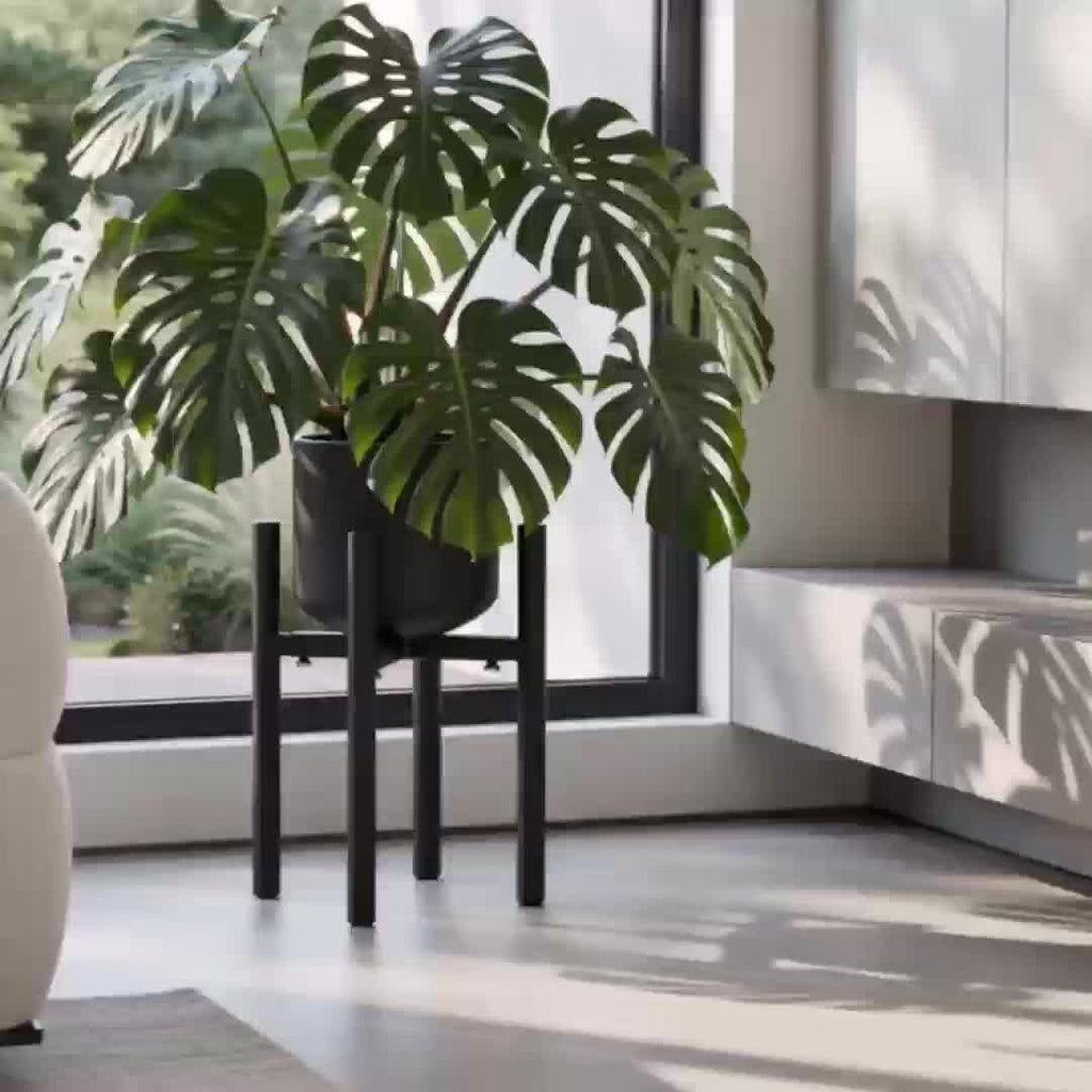 Support pour pot de fleur extensible en métal noir 25 à 40 cm