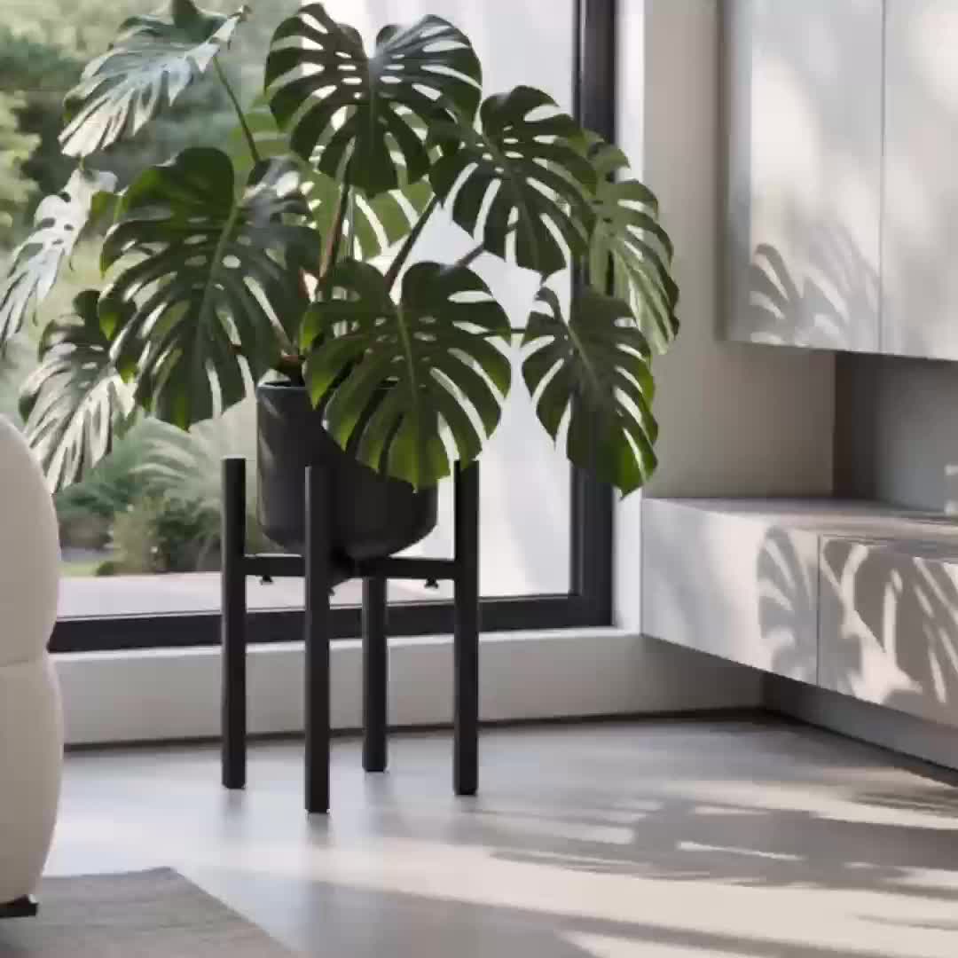 Support pour pot de fleur extensible en métal noir 25 à 40 cm