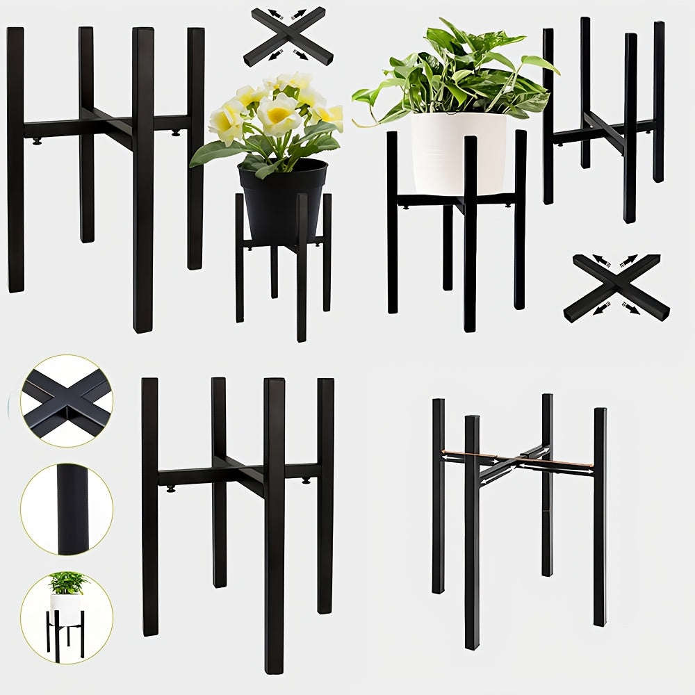 Support pour pot de fleur extensible en métal noir 25 à 40 cm