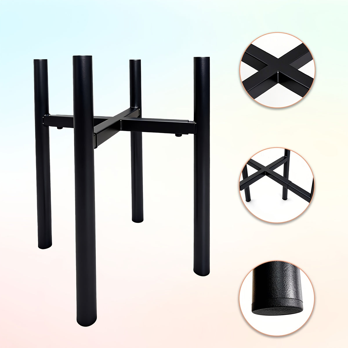Support pour pot de fleur extensible en métal noir 25 à 40 cm