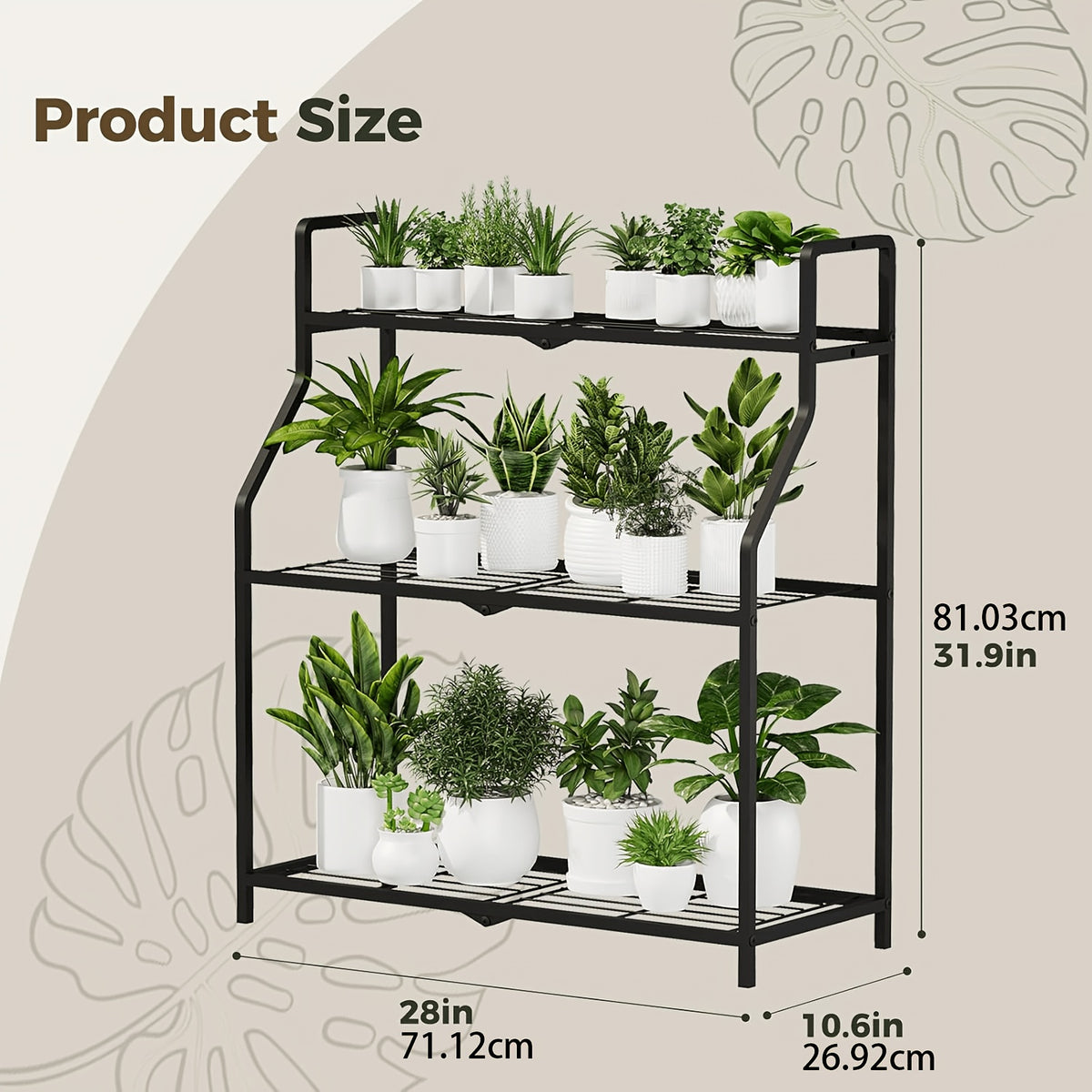 Support pour pot de fleur d'extérieur en acier noir 3 niveaux