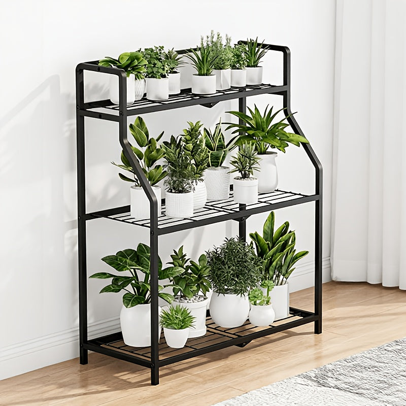 Support pour pot de fleur d'extérieur en acier noir 3 niveaux