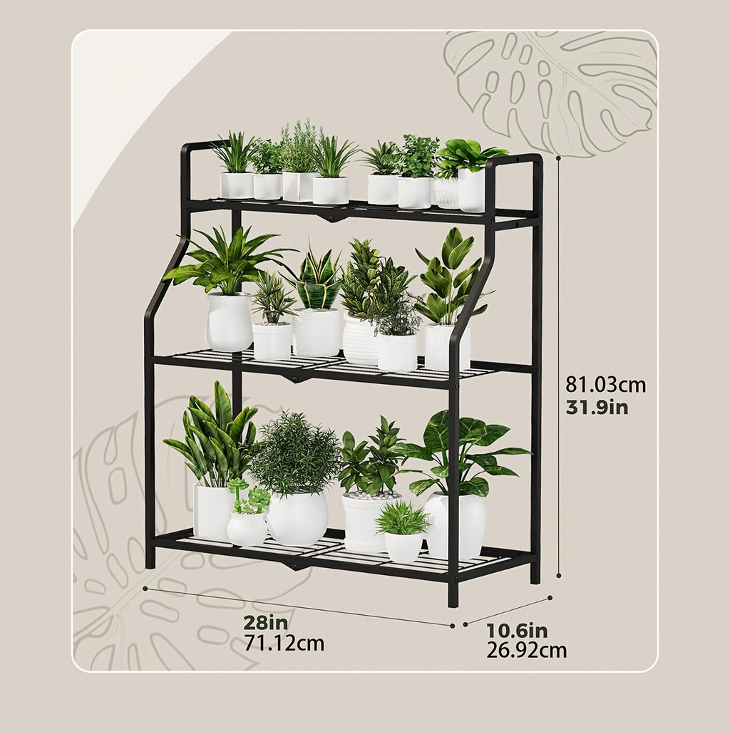 Support pour pot de fleur d'extérieur en acier noir 3 niveaux