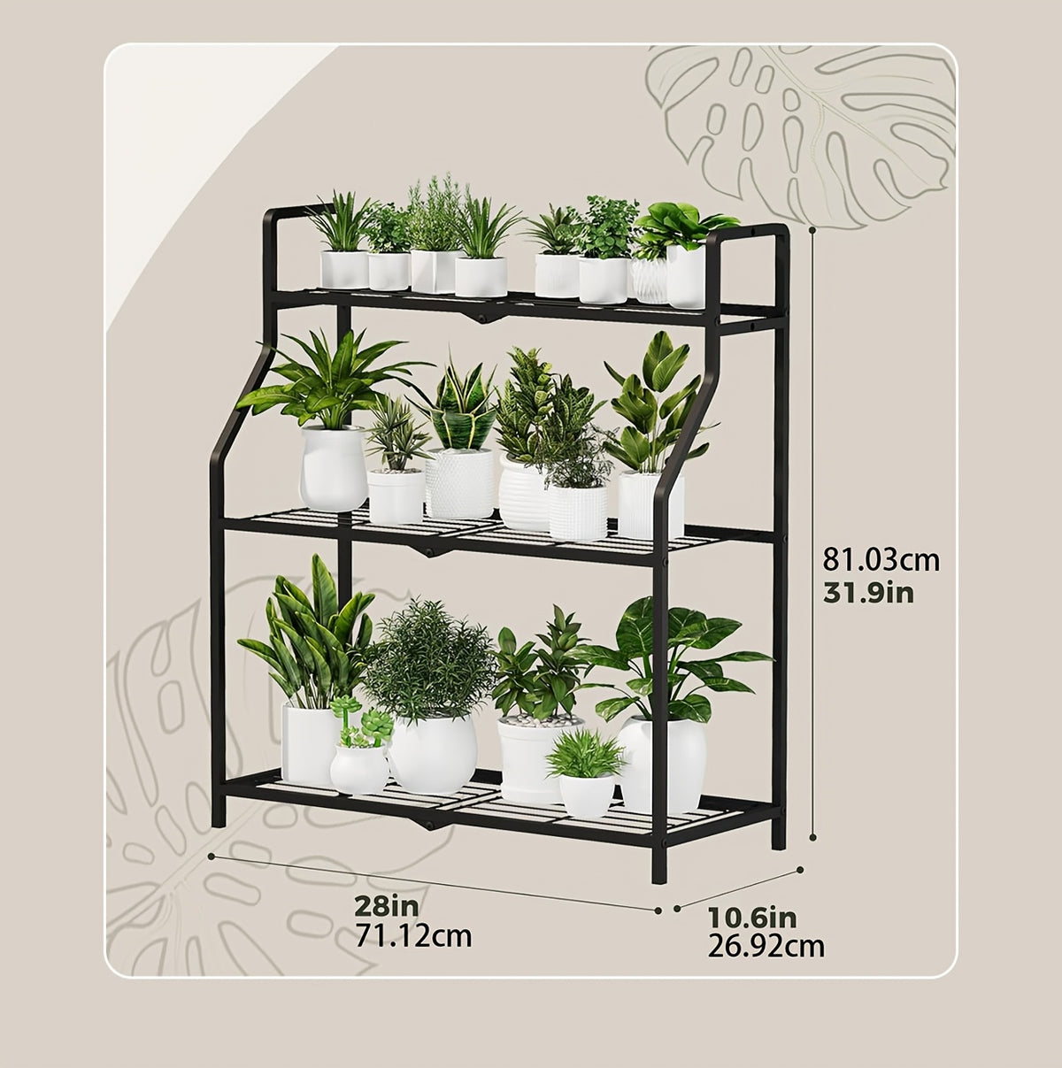 Support pour pot de fleur d'extérieur en acier noir 3 niveaux