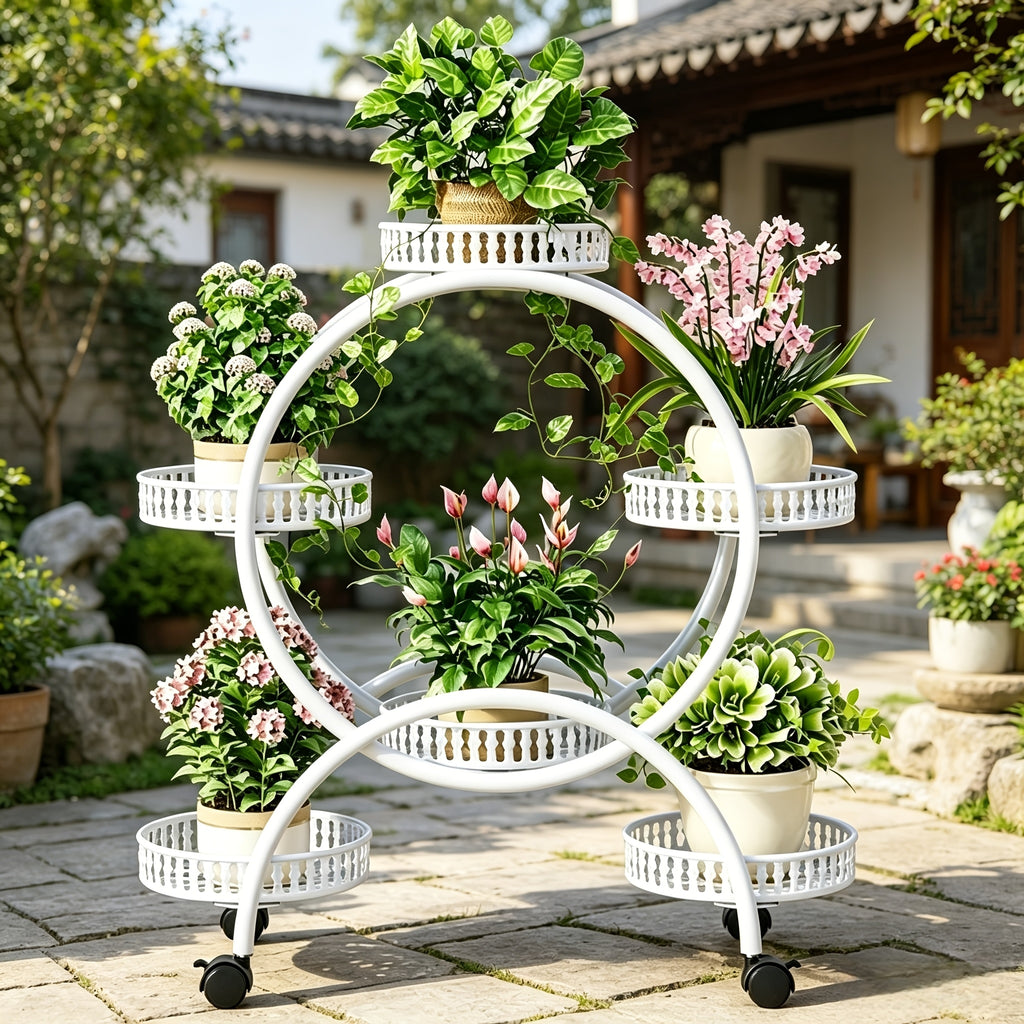 Support pour pot de fleur en fer forgé 6 plateaux 73 x 76 cm