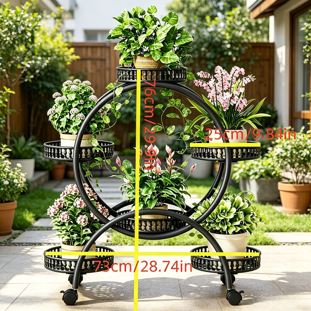 Support pour pot de fleur en fer forgé 6 plateaux 73 x 76 cm