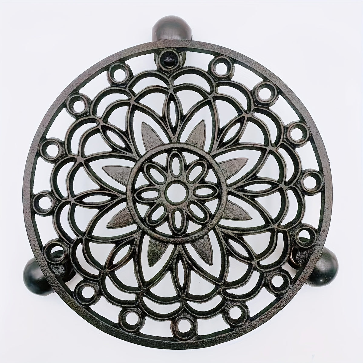 Support pour pot de fleur en fonte ajourée Ø 29 cm à roulettes