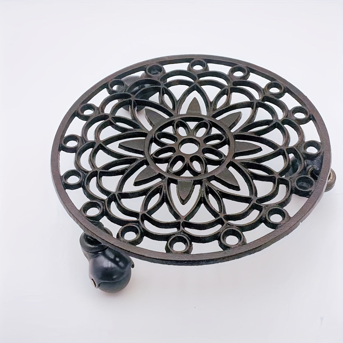 Support pour pot de fleur en fonte ajourée Ø 29 cm à roulettes