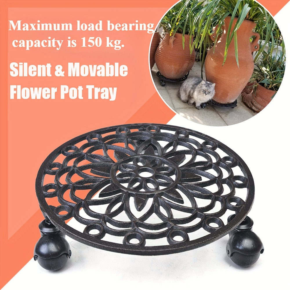 Support pour pot de fleur en fonte ajourée Ø 29 cm à roulettes