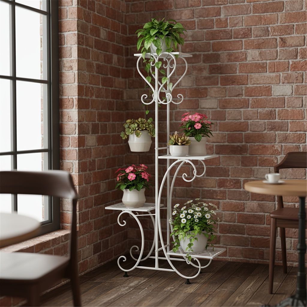 Support pour pot de fleur en métal blanc 4 niveaux, 81 cm