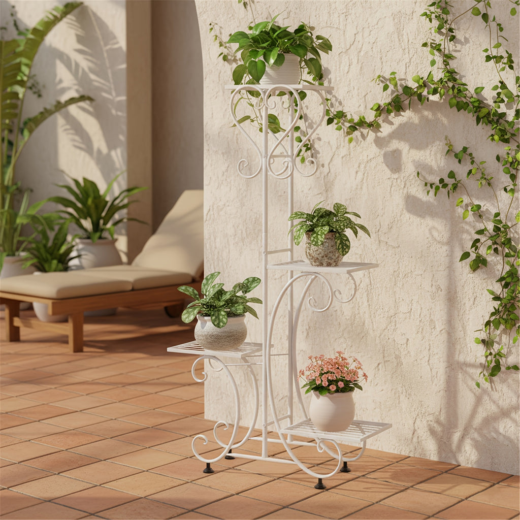 Support pour pot de fleur en métal blanc 4 niveaux, 81 cm