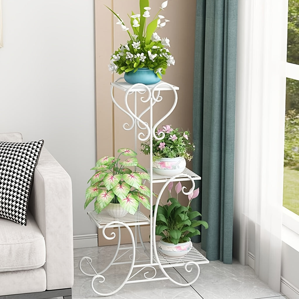 Support pour pot de fleur en métal blanc 4 niveaux, 81 cm