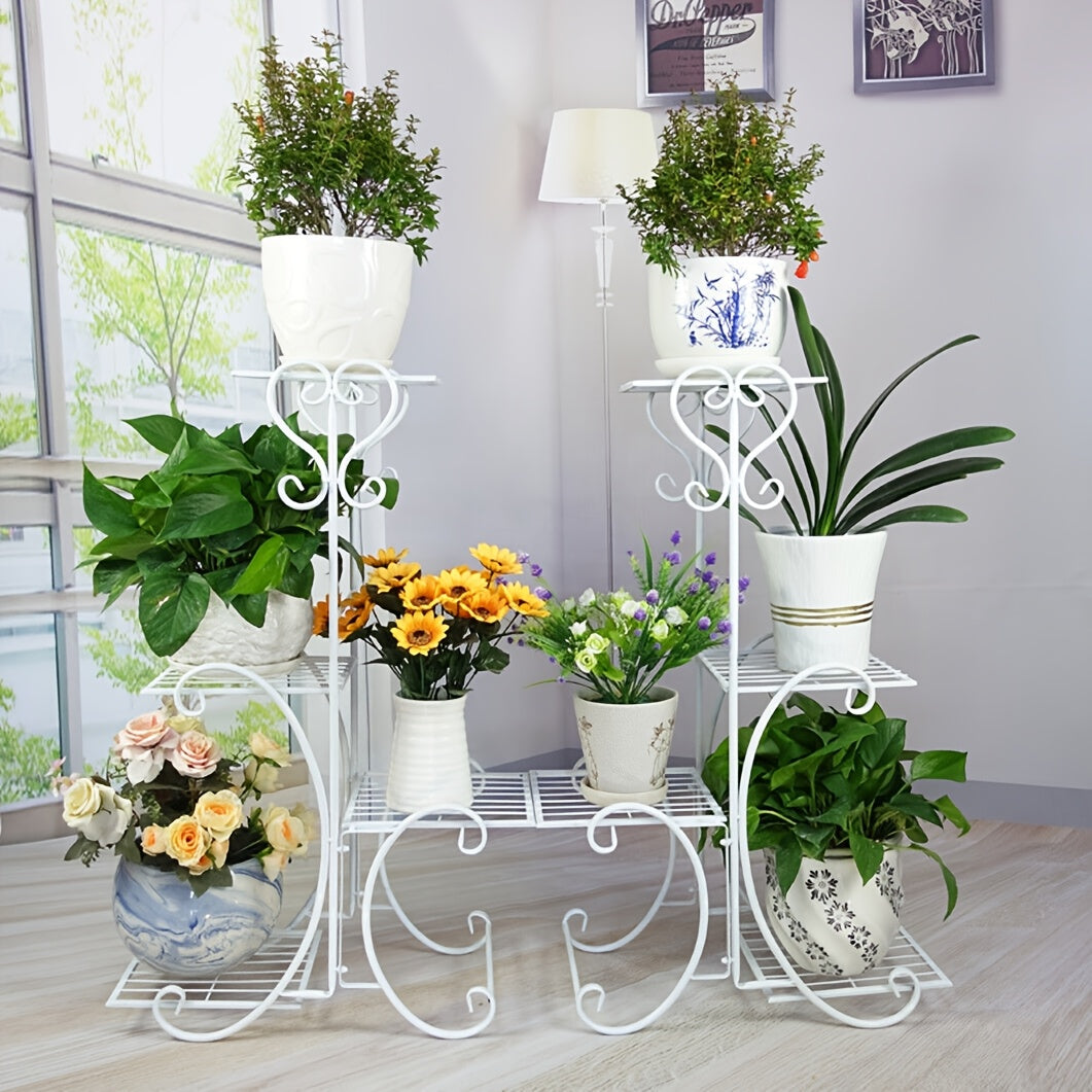 Support pour pot de fleur en métal blanc 4 niveaux, 81 cm