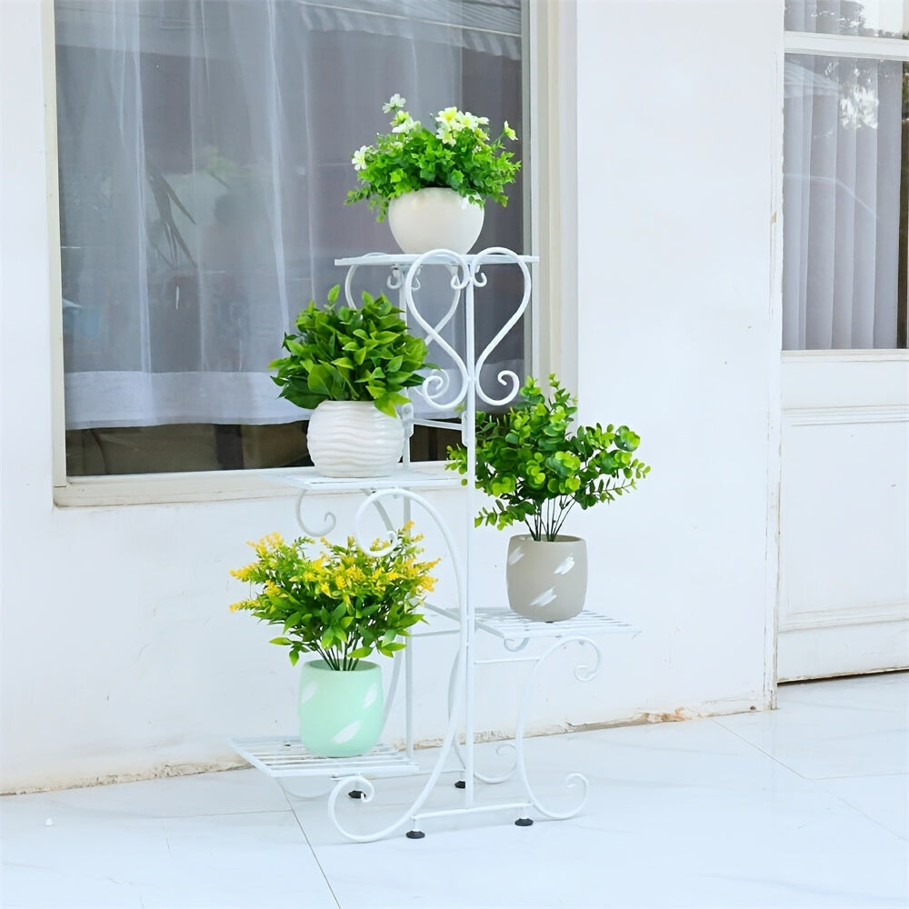 Support pour pot de fleur en métal blanc 4 niveaux, 81 cm