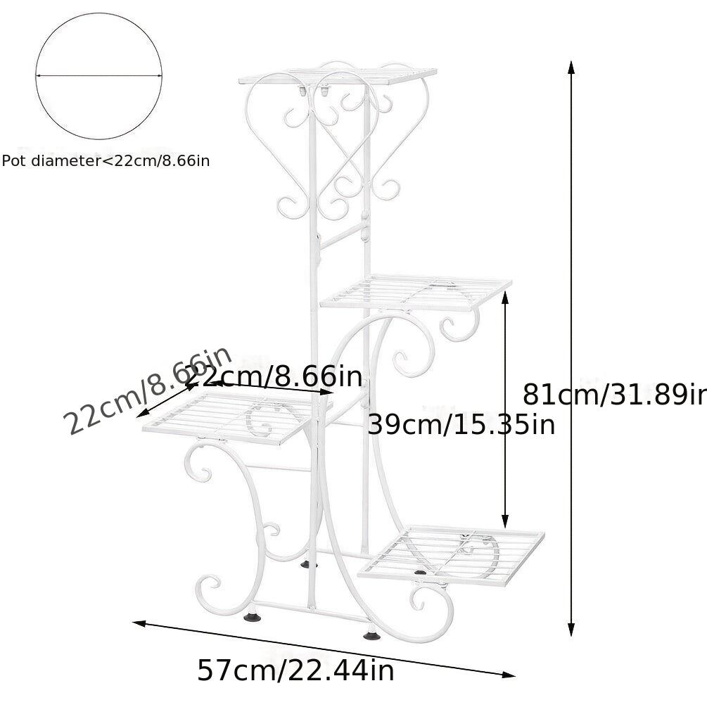 Support pour pot de fleur en métal blanc 4 niveaux, 81 cm