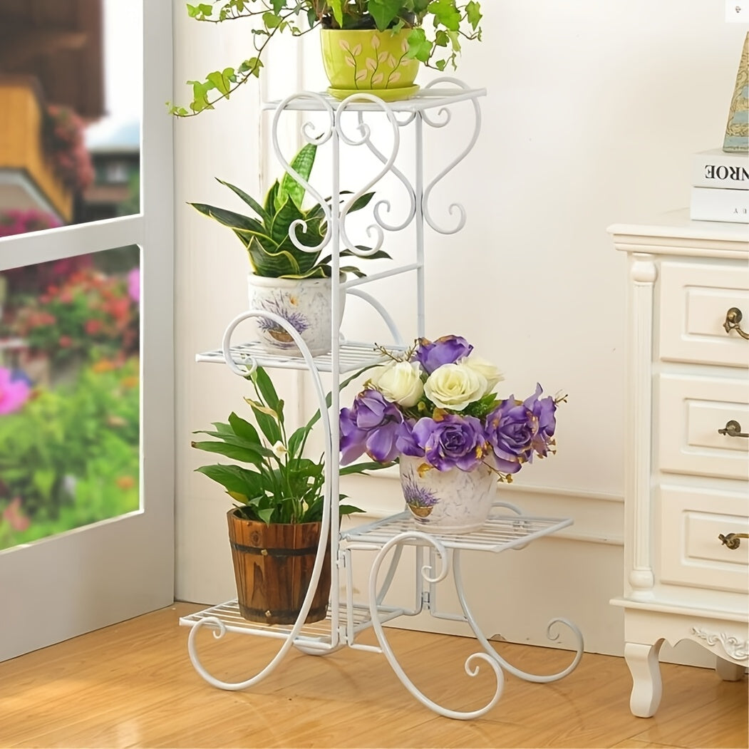 Support pour pot de fleur en métal blanc 4 niveaux, 81 cm