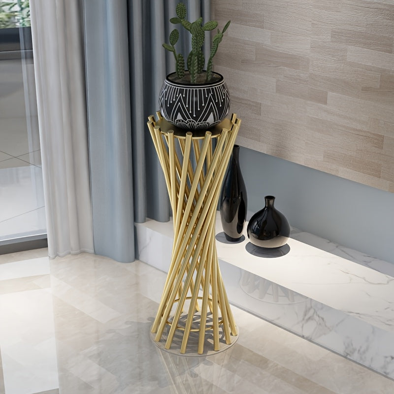 Support pour pot de fleur métal doré torsadé 90 cm de haut