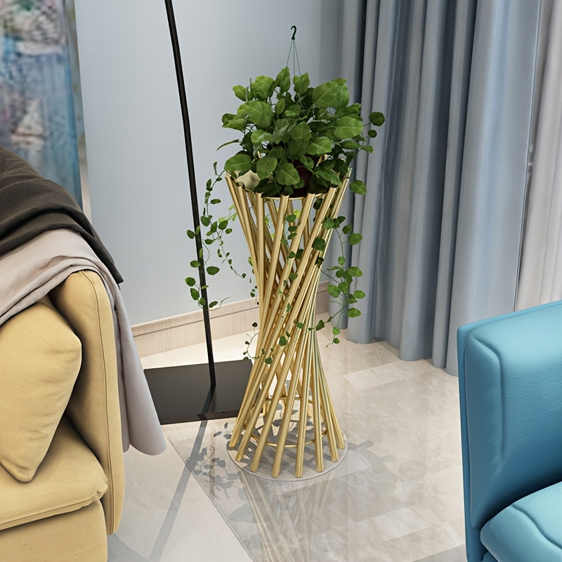 Support pour pot de fleur métal doré torsadé 90 cm de haut